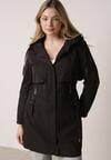 Czarna Przejściowa Kurtka Parka z Kapturem i Podwijanymi Rękawami Tinarose