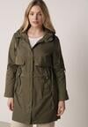 Zielona Przejściowa Kurtka Parka z Kapturem i Podwijanymi Rękawami Tinarose