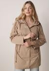 Brązowa Przejściowa Kurtka Parka z Kapturem i Podwijanymi Rękawami Tinarose