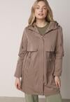 Ciemnobeżowa Przejściowa Kurtka Parka z Kapturem i Podwijanymi Rękawami Tinarose