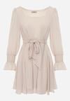 Beżowa Sukienka Vices z Siateczkowymi Rękawami i Wiązanym Paskiem Resnala
