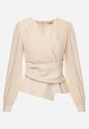 Beżowa Bluzka Kopertowa VICES z Dekoltem V Bufiastymi Rękawkami i Zaakcentowanymi Ramionami Tine