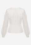 Biała Bluzka Kopertowa VICES z Dekoltem V Bufiastymi Rękawkami i Zaakcentowanymi Ramionami Tine