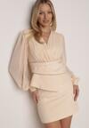 Beżowa Gładka Spódnica VICES o Ołówkowym Kroju Abilura