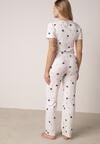 Biały Komplet Piżamowy z Elastycznego Materiału Spodnie i Bluzka w Serca Veys