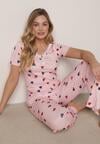 Różowy Komplet Piżamowy z Elastycznego Materiału Spodnie i Bluzka w Serca Veys
