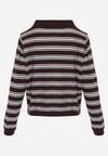 Brązowy Sweter w Paski z Kołnierzykiem z Wiskozą Minkalia