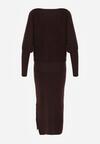 Brązowa Dzianinowa Sukienka z Wiskozą o Nietoperzowym Kroju z Dekoltem w Łódkę Tisan