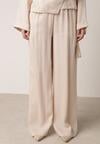 Beżowe Wiskozowe Spodnie z Szeroką Nogawką i Wiązaniem w Talii Terisanna