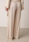 Beżowe Wiskozowe Spodnie z Szeroką Nogawką i Wiązaniem w Talii Terisanna