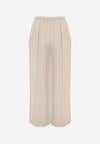 Beżowe Wiskozowe Spodnie z Szeroką Nogawką i Wiązaniem w Talii Terisanna