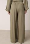 Zielone Wiskozowe Spodnie z Szeroką Nogawką i Wiązaniem w Talii Terisanna