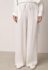 Białe Wiskozowe Spodnie z Szeroką Nogawką i Wiązaniem w Talii Terisanna