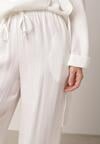 Białe Wiskozowe Spodnie z Szeroką Nogawką i Wiązaniem w Talii Terisanna