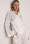 Biała Kopertowa Bluzka z Wiskozy Ozdobiona Wiązaniem Velanitte