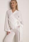 Biała Kopertowa Bluzka z Wiskozy Ozdobiona Wiązaniem Velanitte
