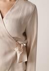 Beżowa Kopertowa Bluzka z Wiskozy Ozdobiona Wiązaniem Velanitte