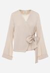 Beżowa Kopertowa Bluzka z Wiskozy Ozdobiona Wiązaniem Velanitte