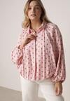 Różowa Bluza w Groszki z Wiskozą o Nietoperzowym Kroju z Kołnierzykiem Rayo