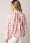 Różowa Bluza w Groszki z Wiskozą o Nietoperzowym Kroju z Kołnierzykiem Rayo