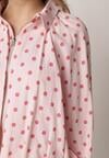 Różowa Bluza w Groszki z Wiskozą o Nietoperzowym Kroju z Kołnierzykiem Rayo