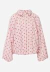 Różowa Bluza w Groszki z Wiskozą o Nietoperzowym Kroju z Kołnierzykiem Rayo