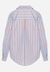 Niebieska Bawełniana Koszula o Kroju Oversize Ozdobiona Pionowymi Paskami Ulialia