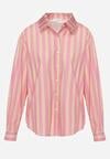 Różowa Bawełniana Koszula o Kroju Oversize Ozdobiona Pionowymi Paskami Ulialia