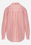 Różowa Bawełniana Koszula o Kroju Oversize Ozdobiona Pionowymi Paskami Ulialia