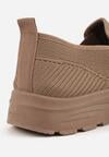 Ciemnobeżowe Wsuwane Buty Sportowe Sneakersy z Siateczki z Elastycznymi Wstawkami Aerero