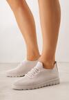 Beżowe Sznurowane Buty Sportowe Sneakersy z Siateczki Caeolea
