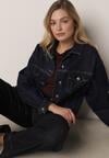 Granatowa Jeansowa Kurtka z Bawełną o Kroju Oversize Vimiloria