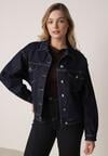 Granatowa Jeansowa Kurtka z Bawełną o Kroju Oversize Vimiloria