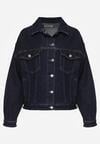 Granatowa Jeansowa Kurtka z Bawełną o Kroju Oversize Vimiloria