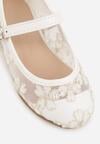 Białe Siateczkowe Balerinki z Paskiem z Klamerką Zdobione Kwiatowym Haftem Canlea