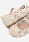 Beżowe Siateczkowe Balerinki z Paskiem z Klamerką Zdobione Kwiatowym Haftem Canlea