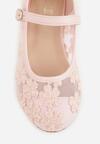 Różowe Siateczkowe Balerinki z Paskiem z Klamerką i Haftowanymi Kwiatami Erolea