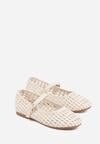 Beżowe Balerinki Ozdobione Plecionką i Paskiem Tesenia