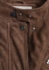 Brązowa Kurtka z Imitacji Zamszu w Stylu Utility z Suwakami i Paskiem Birasa