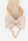 Beżowe Satynowe Szpilki z Odkrytą Piętą i Ozdobną Kokardą Argatea