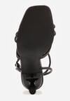 Czarne Sandały na Szpilce z Przeplatanymi Paskiami i Kwadratowym Noskiem Baloria