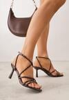 Brązowe Sandały na Szpilce z Przeplatanymi Paskiami i Kwadratowym Noskiem Baloria