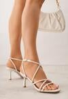Beżowe Sandały na Szpilce z Przeplatanymi Paskiami i Kwadratowym Noskiem Baloria