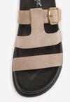 Ciemnobeżowe Klapki z Geometryczną Cholewką i Klamrą z Boku Endrita