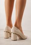 Beżowe Czółenka na Obcasie ze Skórzaną Wkładką i Metaliczną Wstawką Rasmone