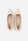 Beżowe Czółenka na Obcasie ze Skórzaną Wkładką i Metaliczną Wstawką Rasmone