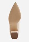 Beżowe Czółenka na Obcasie ze Skórzaną Wkładką i Metaliczną Wstawką Rasmone