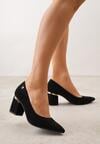 Czarne Czółenka na Obcasie ze Skórzaną Wkładką i Metaliczną Wstawką Rasmone