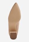 Ciemnobeżowe Czółenka na Obcasie ze Skórzaną Wkładką i Metaliczną Wstawką Rasmone