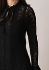 Czarna Koronkowa Sukienka o Taliowanym Kroju z Wiązaniem przy Dekolcie Nevellirae